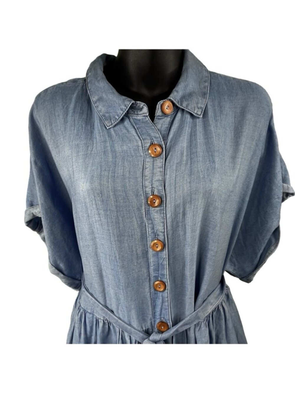 90s Preppy Torrid Chambray Short Sleeve Button Up Tiered Shirt Dress Women’s 1X - Picture 4 of 13